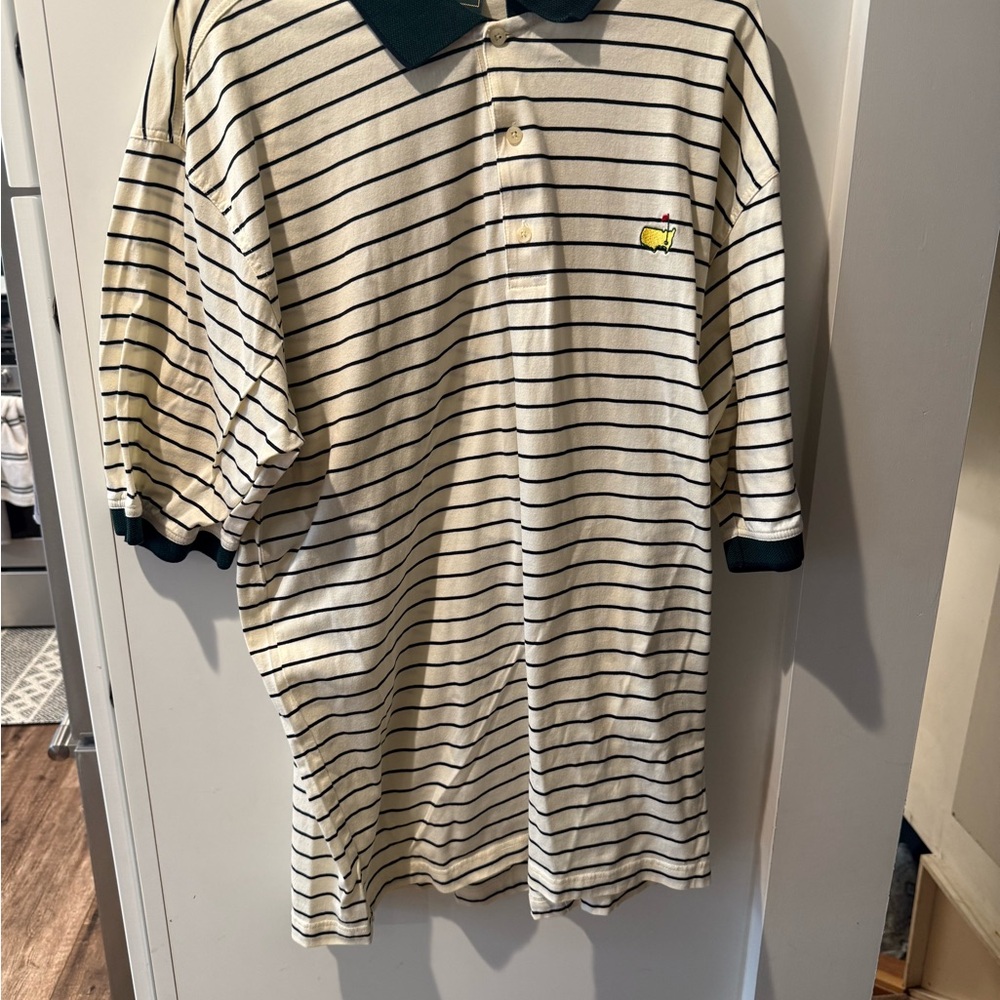 Masters Cream and Black Striped Polo Shirt